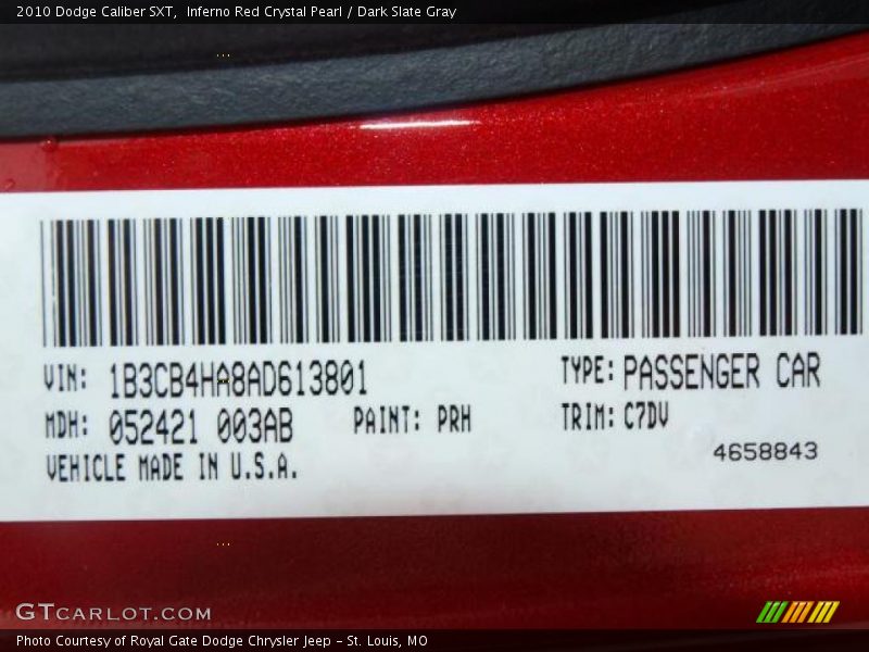 Inferno Red Crystal Pearl / Dark Slate Gray 2010 Dodge Caliber SXT