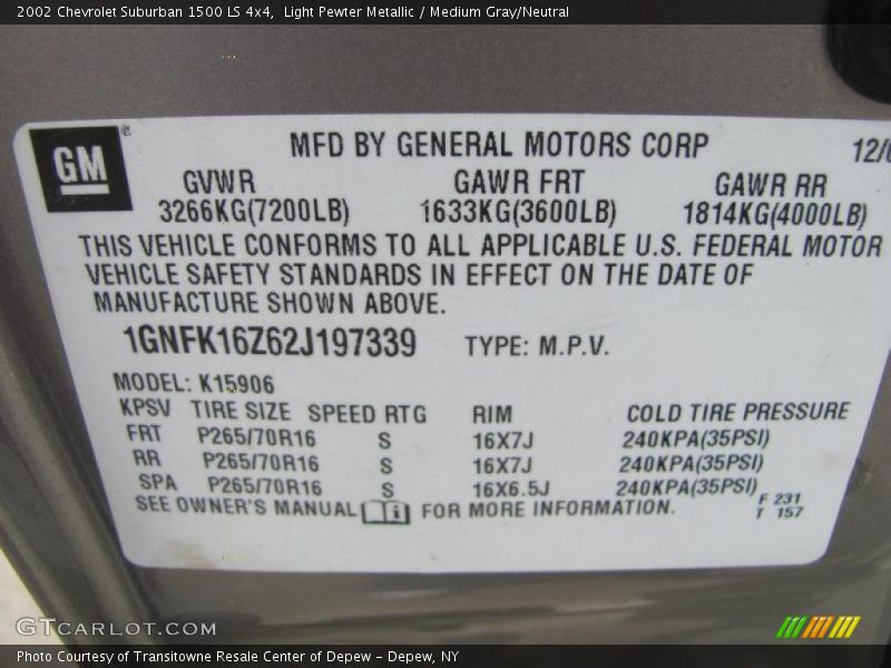Light Pewter Metallic / Medium Gray/Neutral 2002 Chevrolet Suburban 1500 LS 4x4