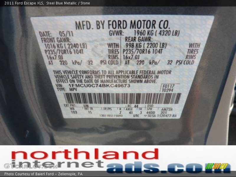 Steel Blue Metallic / Stone 2011 Ford Escape XLS