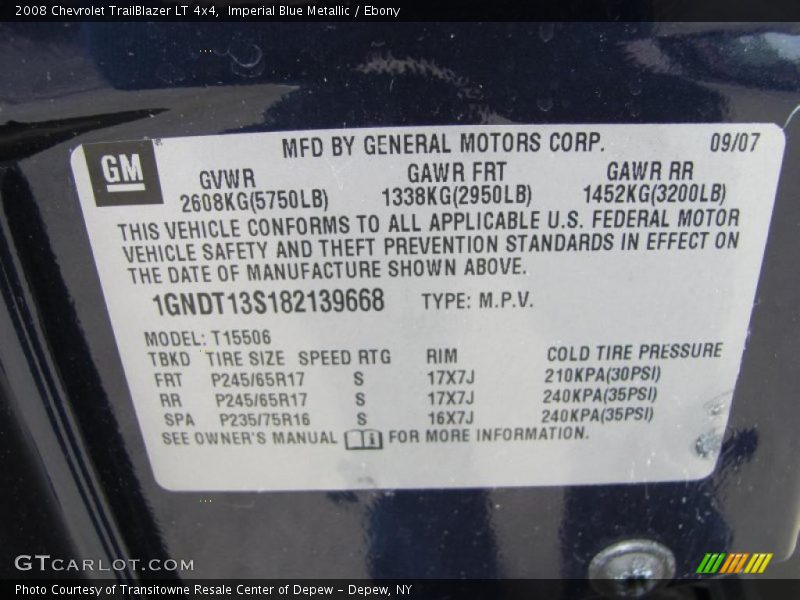 Imperial Blue Metallic / Ebony 2008 Chevrolet TrailBlazer LT 4x4
