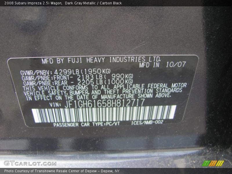 Dark Gray Metallic / Carbon Black 2008 Subaru Impreza 2.5i Wagon
