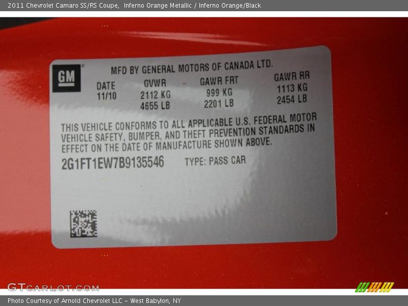 Inferno Orange Metallic / Inferno Orange/Black 2011 Chevrolet Camaro SS/RS Coupe
