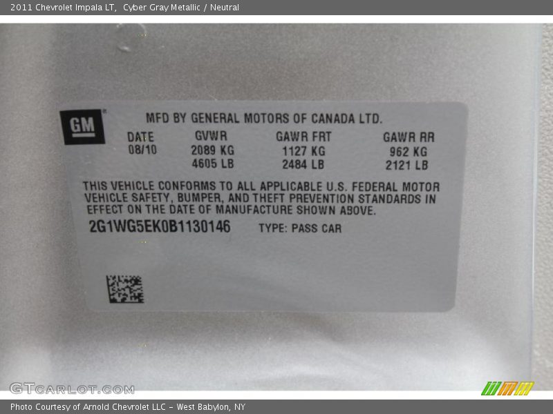 Cyber Gray Metallic / Neutral 2011 Chevrolet Impala LT