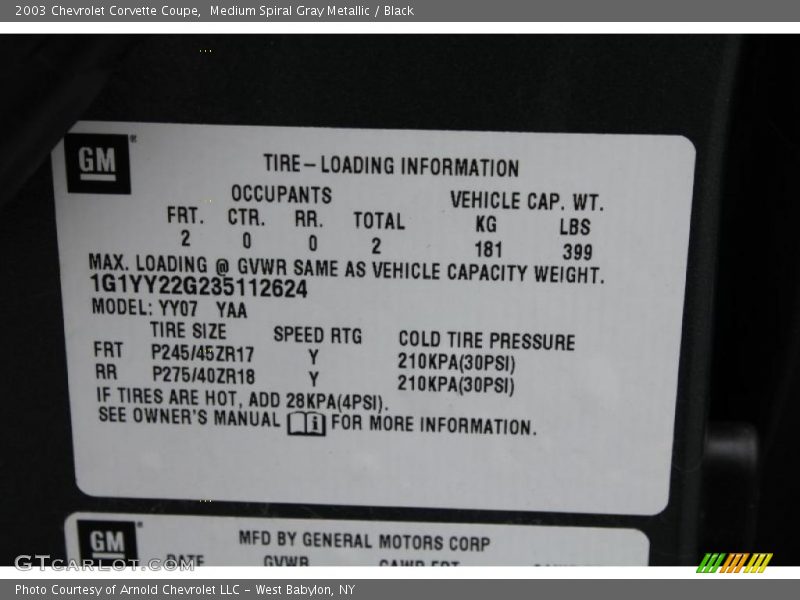 Medium Spiral Gray Metallic / Black 2003 Chevrolet Corvette Coupe