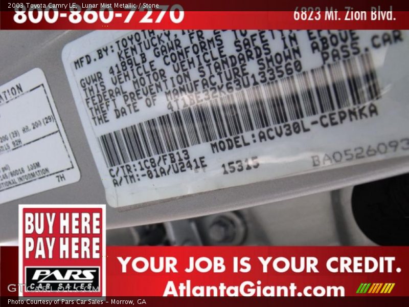 Lunar Mist Metallic / Stone 2003 Toyota Camry LE