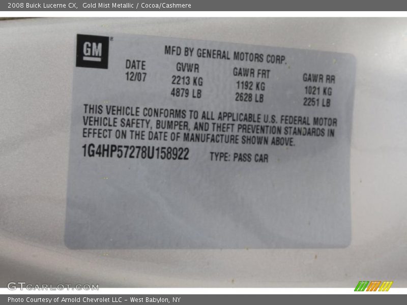 Gold Mist Metallic / Cocoa/Cashmere 2008 Buick Lucerne CX