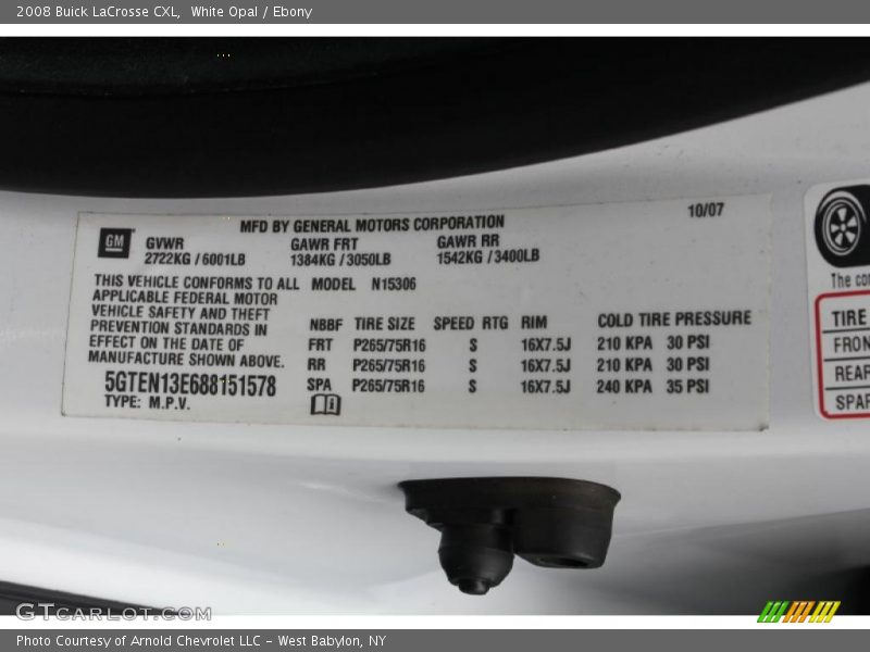 White Opal / Ebony 2008 Buick LaCrosse CXL