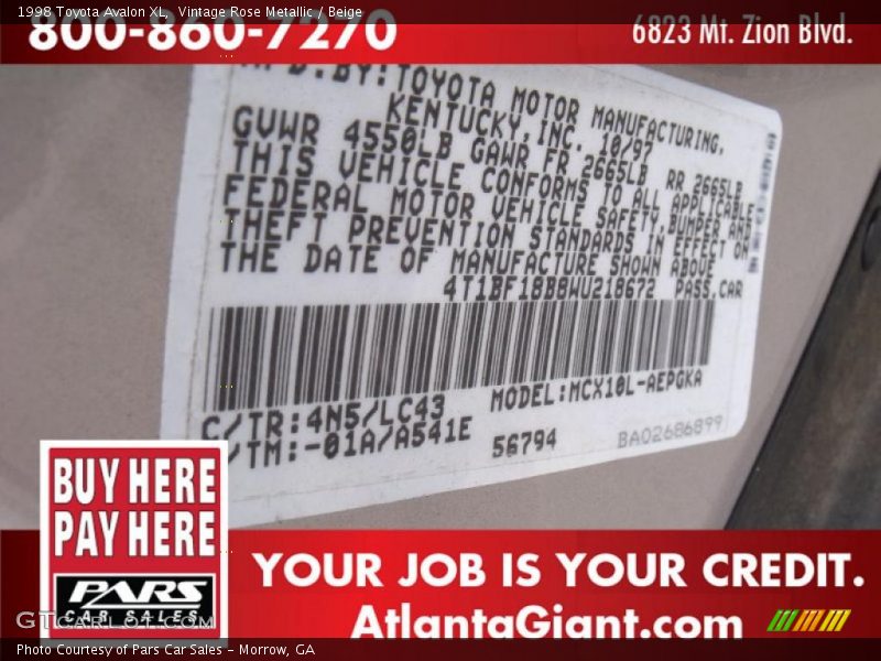 Vintage Rose Metallic / Beige 1998 Toyota Avalon XL