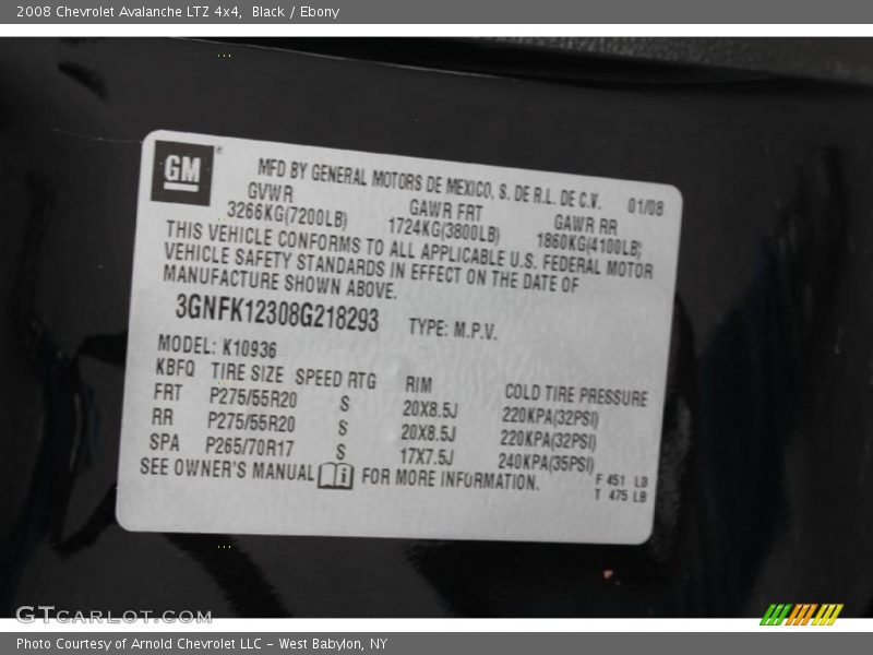Black / Ebony 2008 Chevrolet Avalanche LTZ 4x4
