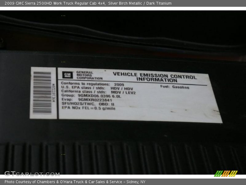 Silver Birch Metallic / Dark Titanium 2009 GMC Sierra 2500HD Work Truck Regular Cab 4x4
