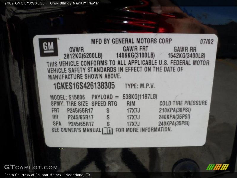 Info Tag of 2002 Envoy XL SLT