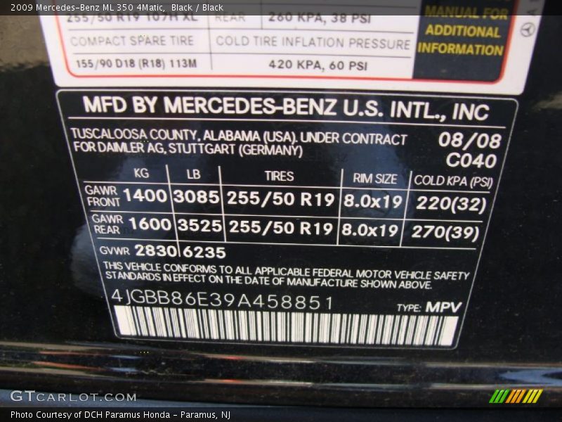 Black / Black 2009 Mercedes-Benz ML 350 4Matic