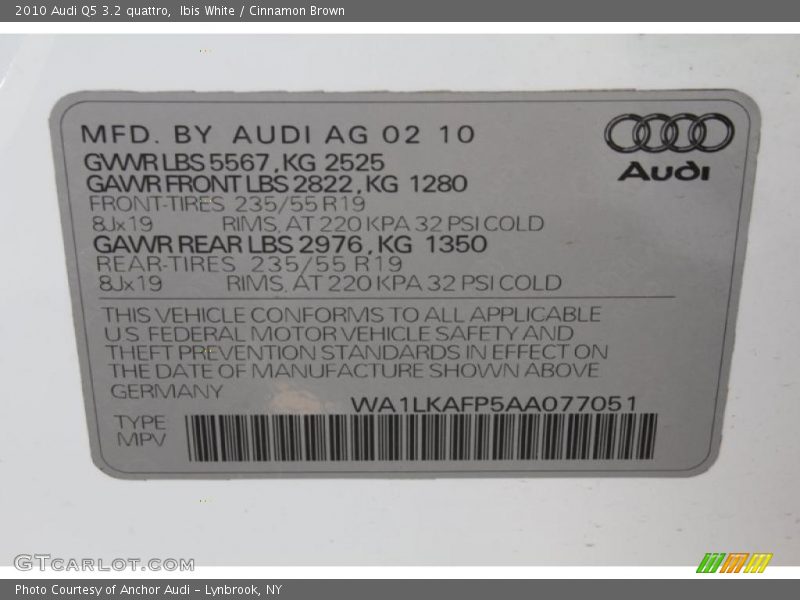 Ibis White / Cinnamon Brown 2010 Audi Q5 3.2 quattro