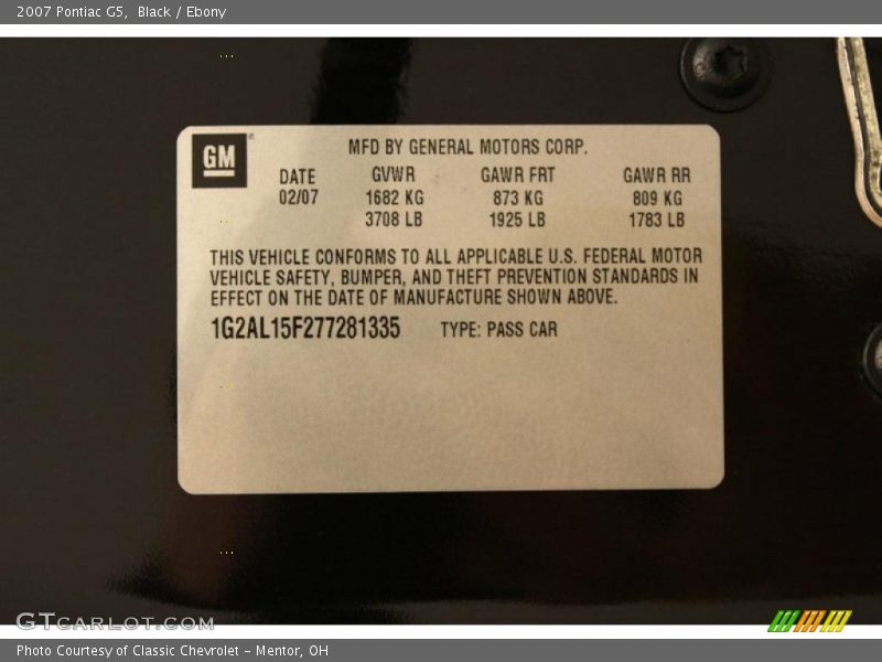 Black / Ebony 2007 Pontiac G5