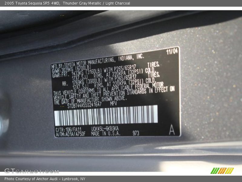Thunder Gray Metallic / Light Charcoal 2005 Toyota Sequoia SR5 4WD