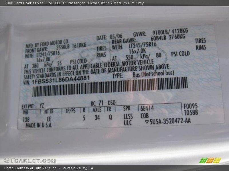 Oxford White / Medium Flint Grey 2006 Ford E Series Van E350 XLT 15 Passenger