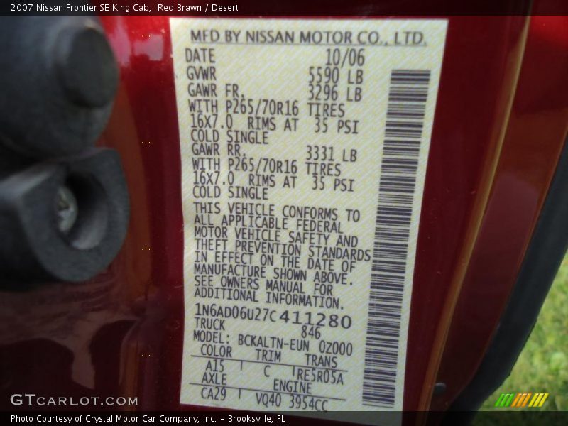 2007 Frontier SE King Cab Red Brawn Color Code A15