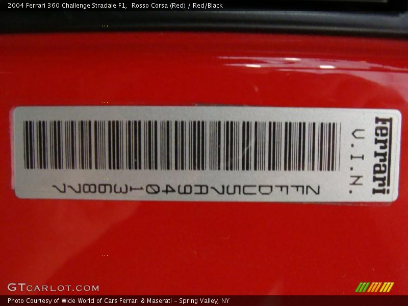 Info Tag of 2004 360 Challenge Stradale F1