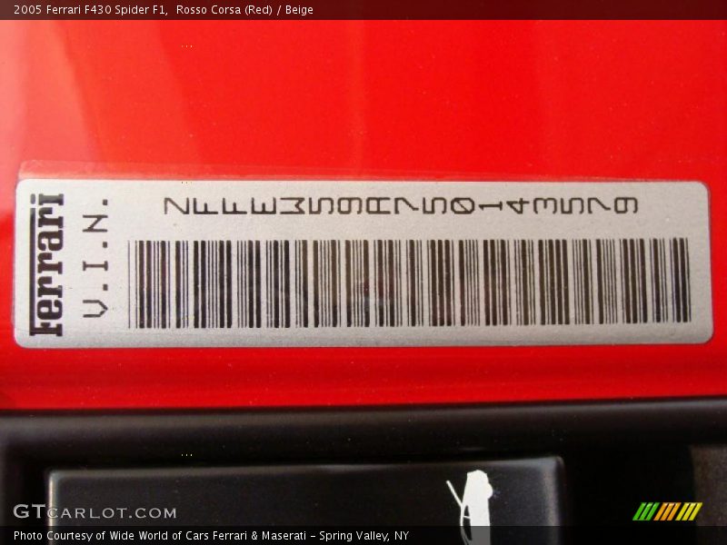 Info Tag of 2005 F430 Spider F1