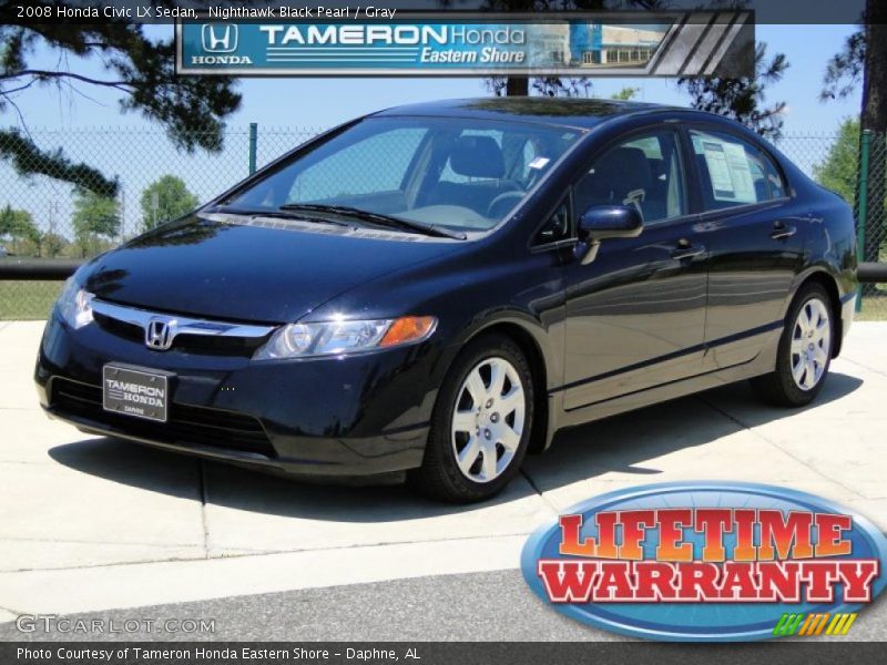 Nighthawk Black Pearl / Gray 2008 Honda Civic LX Sedan