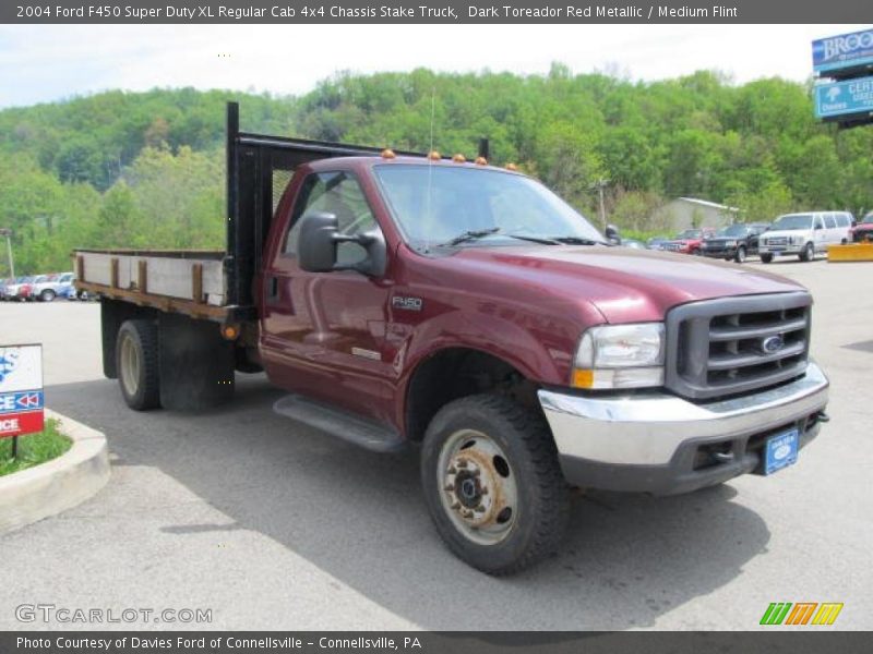 Dark Toreador Red Metallic / Medium Flint 2004 Ford F450 Super Duty XL Regular Cab 4x4 Chassis Stake Truck
