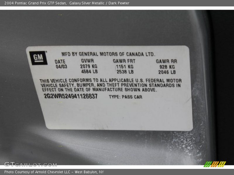 Galaxy Silver Metallic / Dark Pewter 2004 Pontiac Grand Prix GTP Sedan