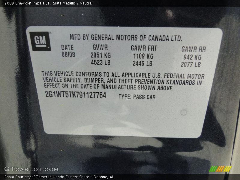 Slate Metallic / Neutral 2009 Chevrolet Impala LT