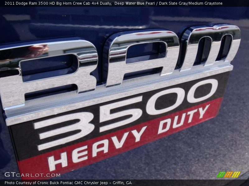 Deep Water Blue Pearl / Dark Slate Gray/Medium Graystone 2011 Dodge Ram 3500 HD Big Horn Crew Cab 4x4 Dually