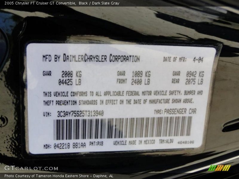 Black / Dark Slate Gray 2005 Chrysler PT Cruiser GT Convertible
