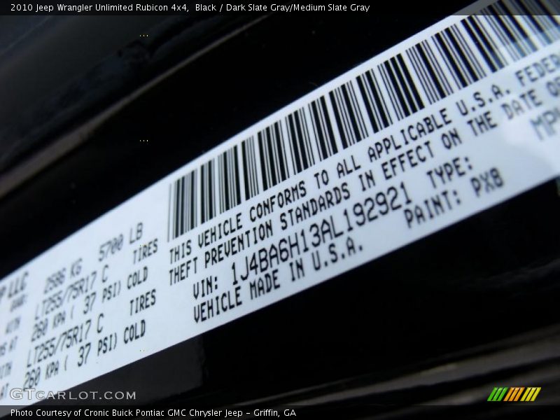 2010 Wrangler Unlimited Rubicon 4x4 Black Color Code PX8