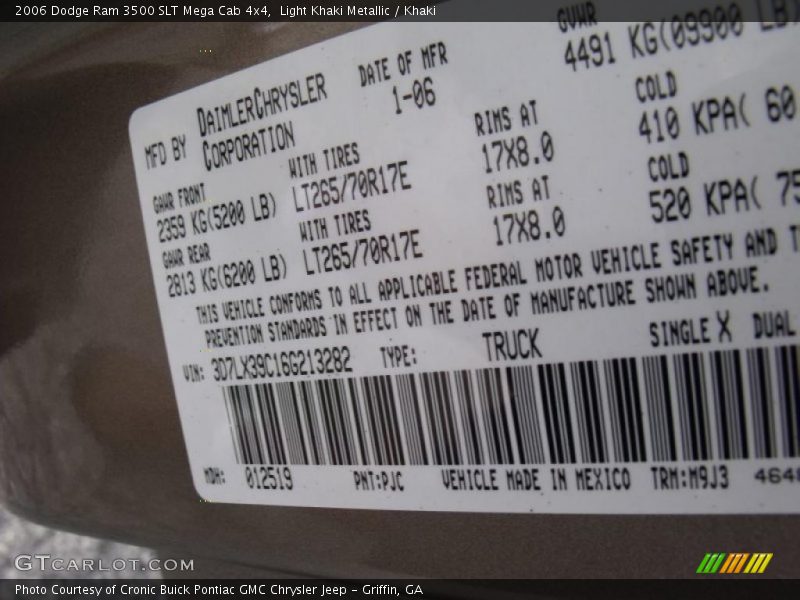 2006 Ram 3500 SLT Mega Cab 4x4 Light Khaki Metallic Color Code PJC