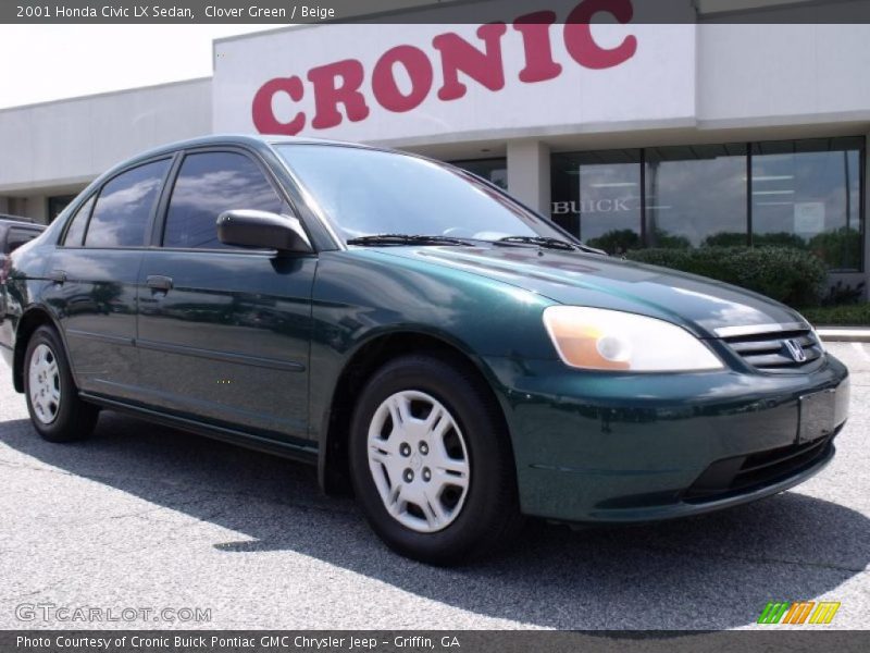 Clover Green / Beige 2001 Honda Civic LX Sedan