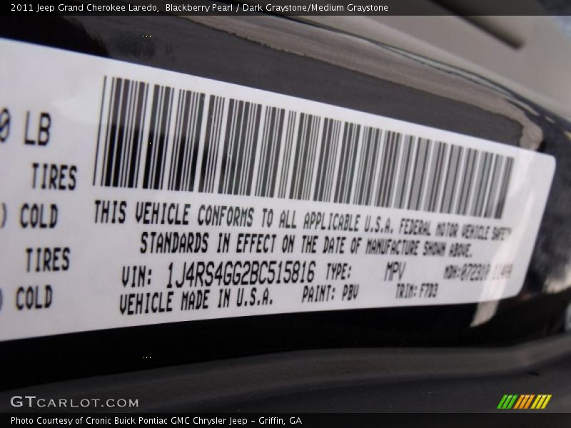 Blackberry Pearl / Dark Graystone/Medium Graystone 2011 Jeep Grand Cherokee Laredo