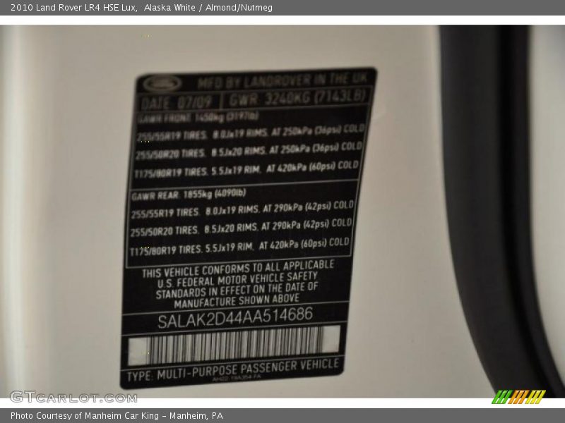 Alaska White / Almond/Nutmeg 2010 Land Rover LR4 HSE Lux