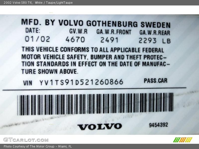 Info Tag of 2002 S80 T6