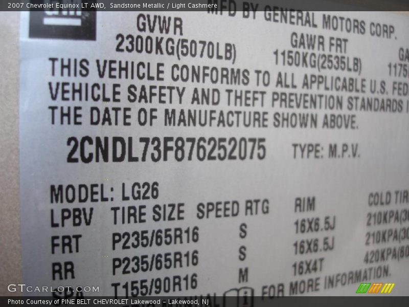 Sandstone Metallic / Light Cashmere 2007 Chevrolet Equinox LT AWD