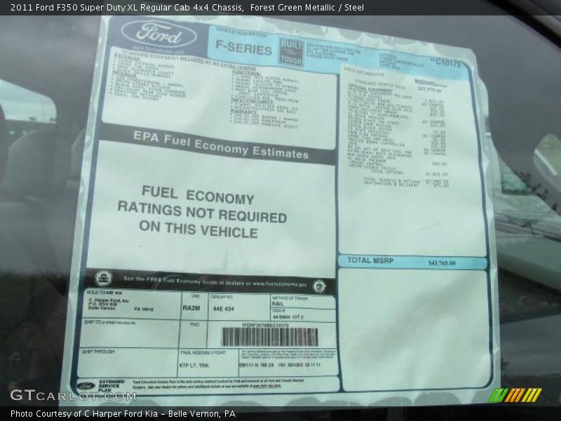  2011 F350 Super Duty XL Regular Cab 4x4 Chassis Window Sticker