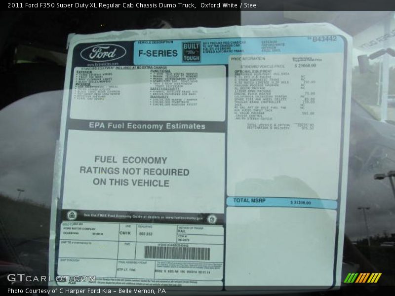  2011 F350 Super Duty XL Regular Cab Chassis Dump Truck Window Sticker