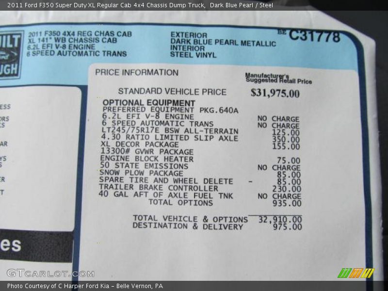 Dark Blue Pearl / Steel 2011 Ford F350 Super Duty XL Regular Cab 4x4 Chassis Dump Truck