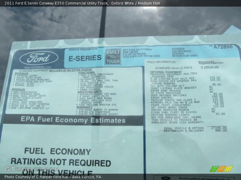  2011 E Series Cutaway E350 Commercial Utility Truck Window Sticker