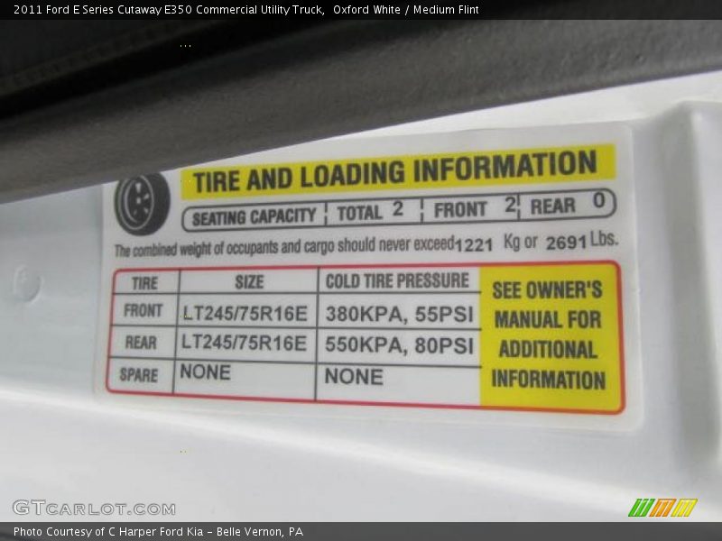 Info Tag of 2011 E Series Cutaway E350 Commercial Utility Truck