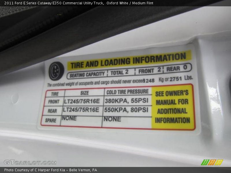Info Tag of 2011 E Series Cutaway E350 Commercial Utility Truck