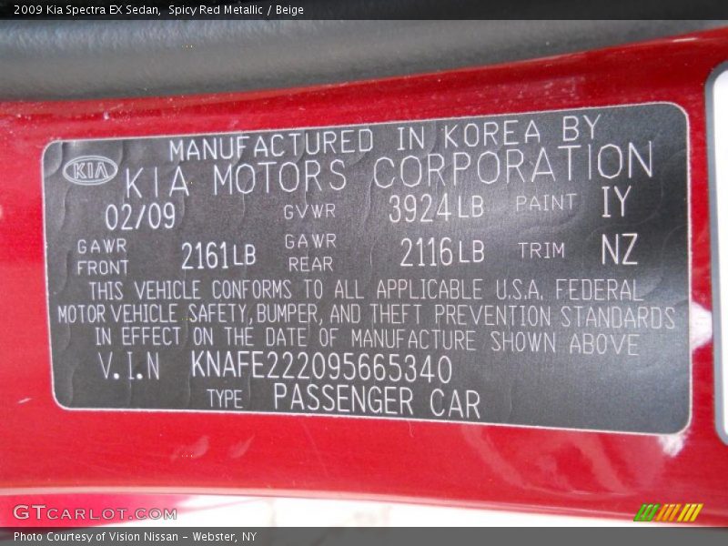 Spicy Red Metallic / Beige 2009 Kia Spectra EX Sedan