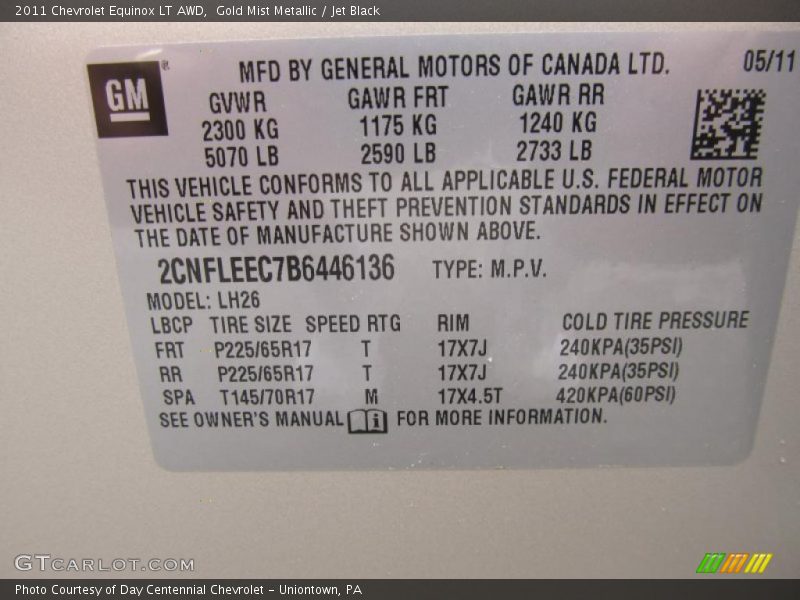 Gold Mist Metallic / Jet Black 2011 Chevrolet Equinox LT AWD