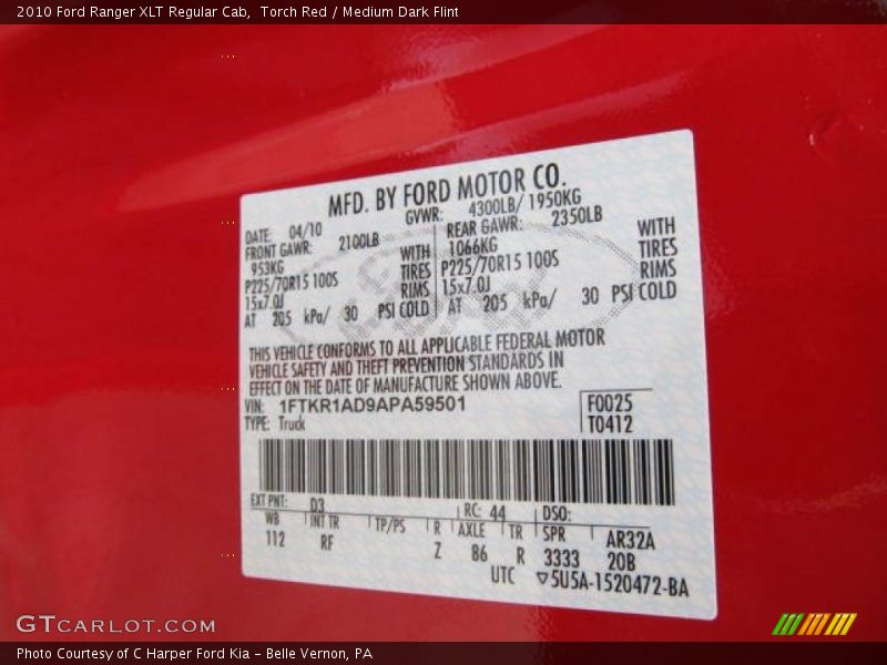 Torch Red / Medium Dark Flint 2010 Ford Ranger XLT Regular Cab