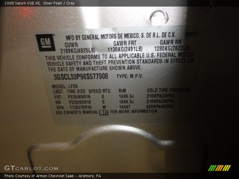 Silver Pearl / Gray 2008 Saturn VUE XE