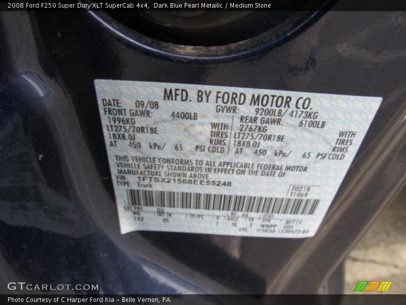 Dark Blue Pearl Metallic / Medium Stone 2008 Ford F250 Super Duty XLT SuperCab 4x4