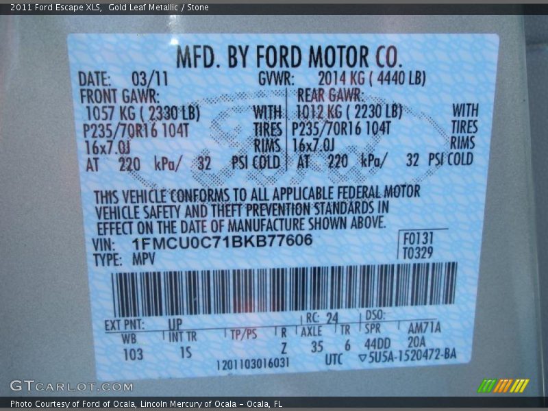 Gold Leaf Metallic / Stone 2011 Ford Escape XLS