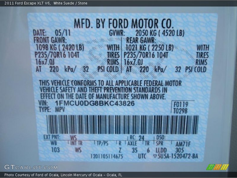 White Suede / Stone 2011 Ford Escape XLT V6