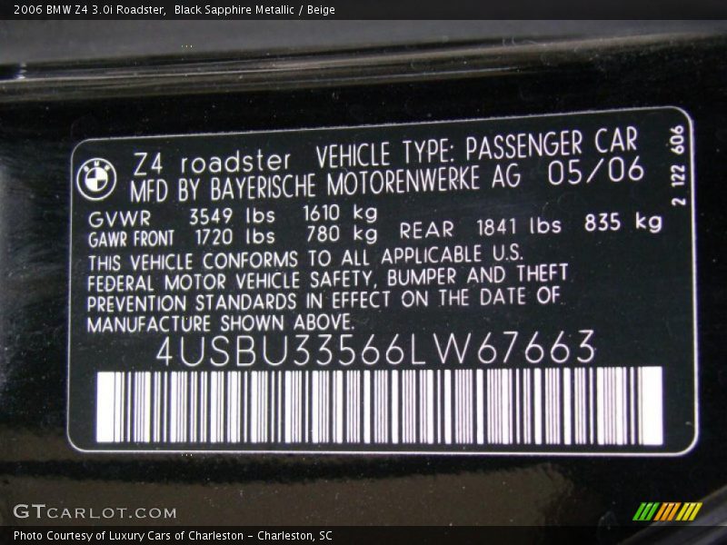 Black Sapphire Metallic / Beige 2006 BMW Z4 3.0i Roadster